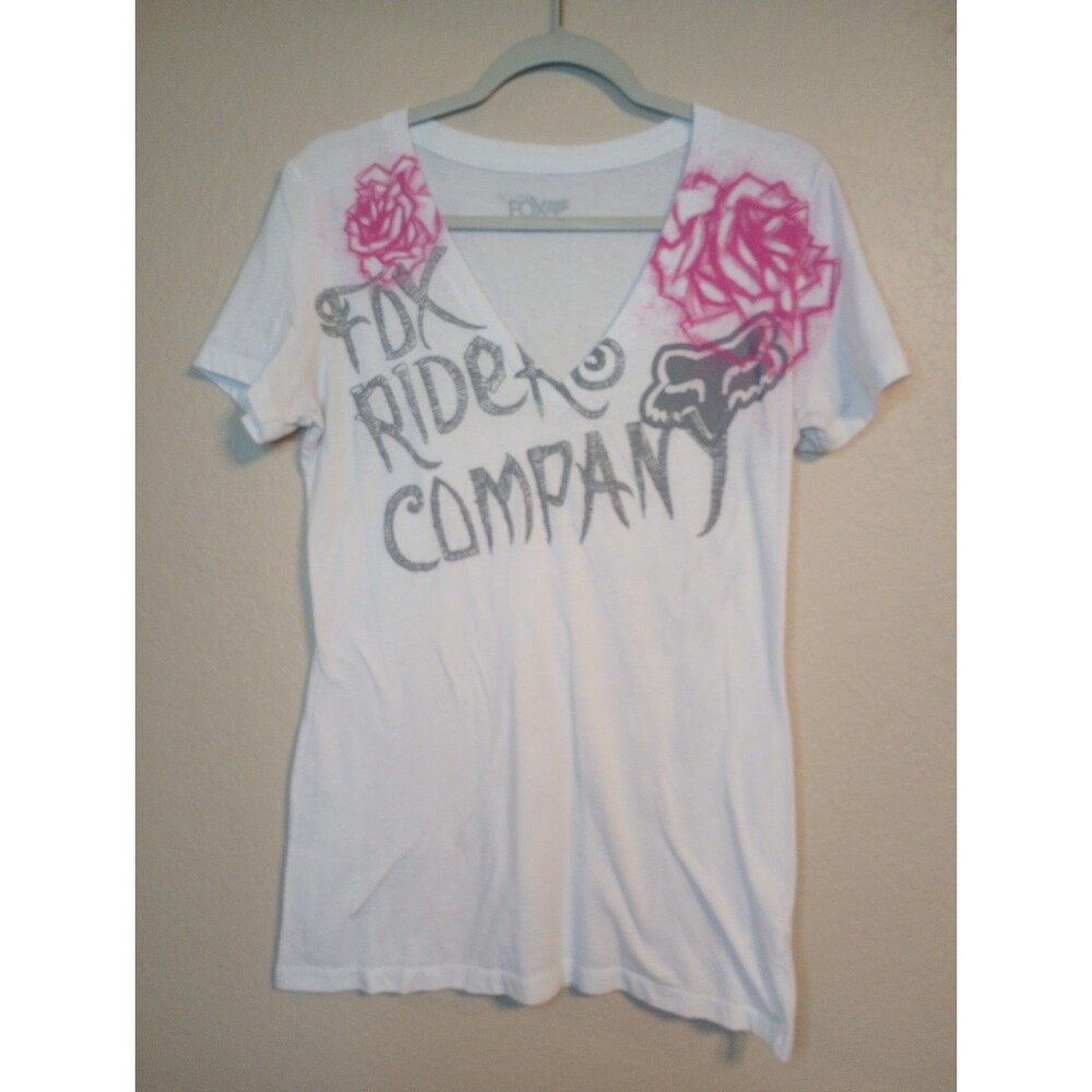 Fox White Tee with Pink Floral Accent